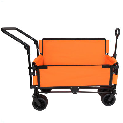 3-In-1 Folding Wagon Cart With Bench Seat & Canopy & Storage, 500Lbs Heavy-Duty, 180L Capacity, All-Terrain Wagon For Camping, Beach, Sports, & Garden
