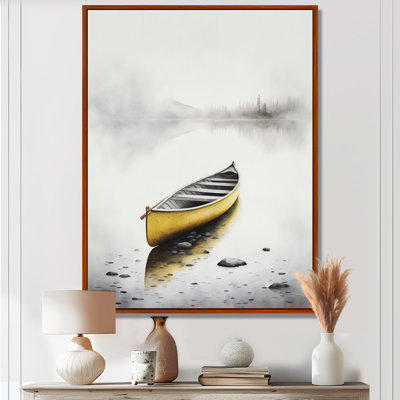 «Yellow Canoe On The Lake I» - art mural sur toile de bord de mer