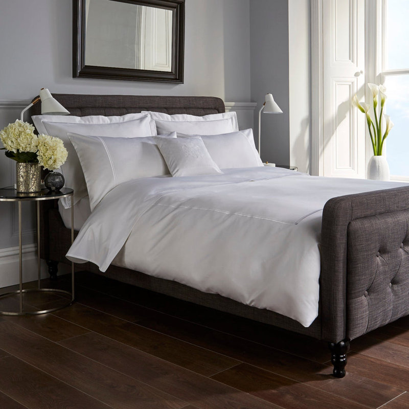 800 Thread Count Double Cord Embroidered Sateen Duvet Cover, White, Super King Duvet Cover