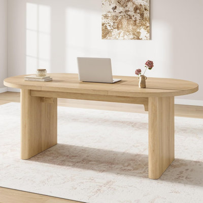 70.8 Inch Oval Dining Table for 6-8 People, Long Large Kitchen Table with Thick Sturdy Wooden Base, Farmhouse Dining Room Table for Kitchen, Living Room, Office