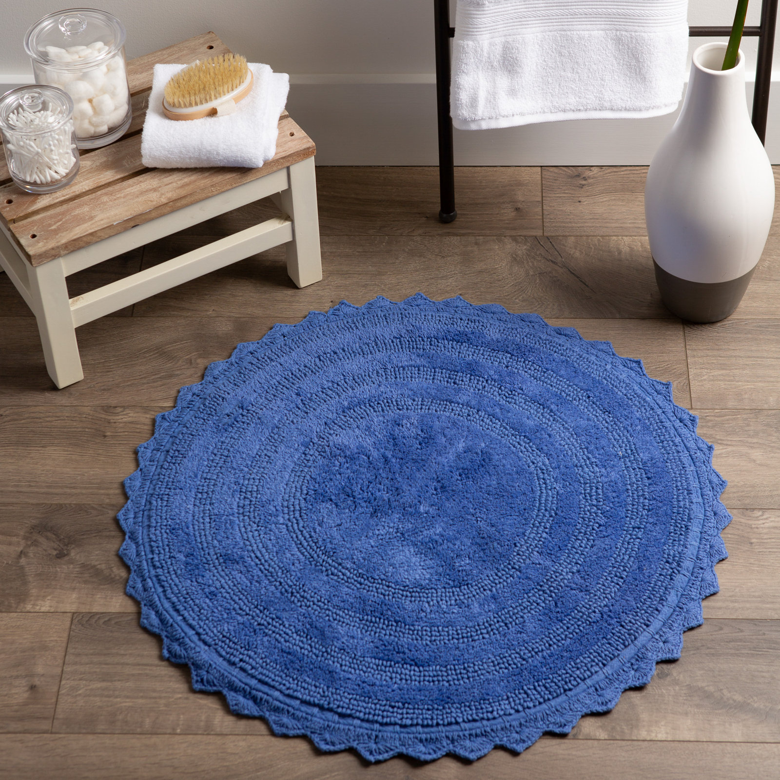 Lisk Circle Cotton Bath Rug, Blueberry