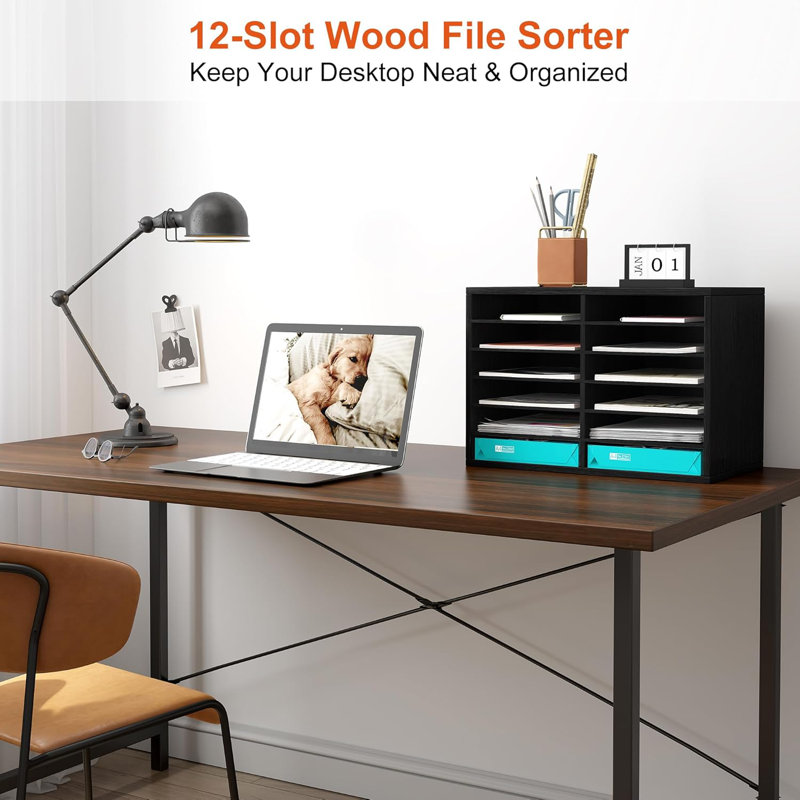 12 Slots Classroom Mailbox, Wooden File Document Paper Storage Organizer Adjustable