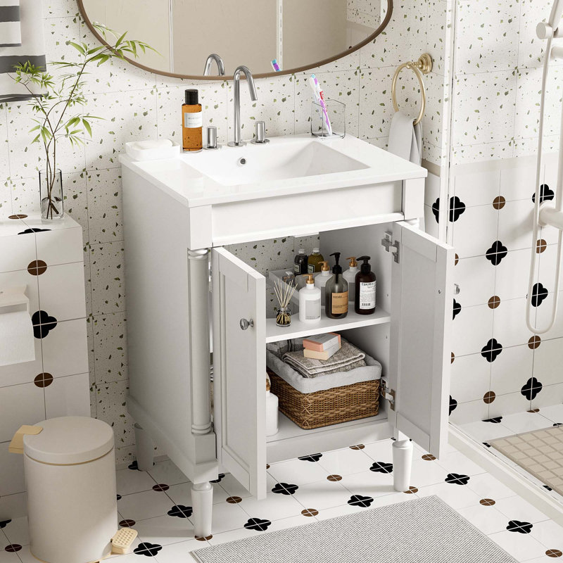 Meuble-lavabo contemporain de 24 pouces avec lavabo supérieur et rangement à 2 niveaux, parfait pour une utilisation efficace de l'espace et une conception élégante