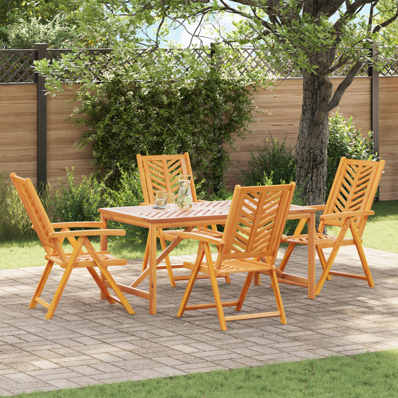  Ensemble de salle à manger de jardin 5 pièces en bois d'acacia massif