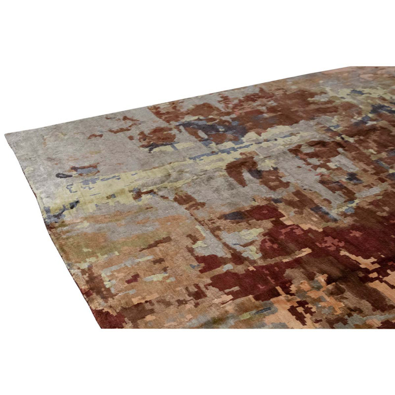 Tapis unique brun / jaune / bleu noué à la main de haute qualité