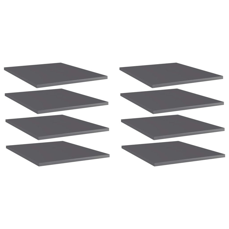 Bookshelf Boards 8 pcs Engineered Wood, High Gloss Gray, (8 Shelves) 0.59" H x 15.75" W x 19.69" D