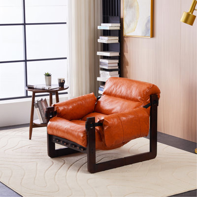 Medieval Modern Style Lounge Chair,Removable Armrests, Vintage Oil Wax Leather Sofa Chair, Vintage Style Decorative Chair, Suitable For Living Room, Study, Office  Orange Multi