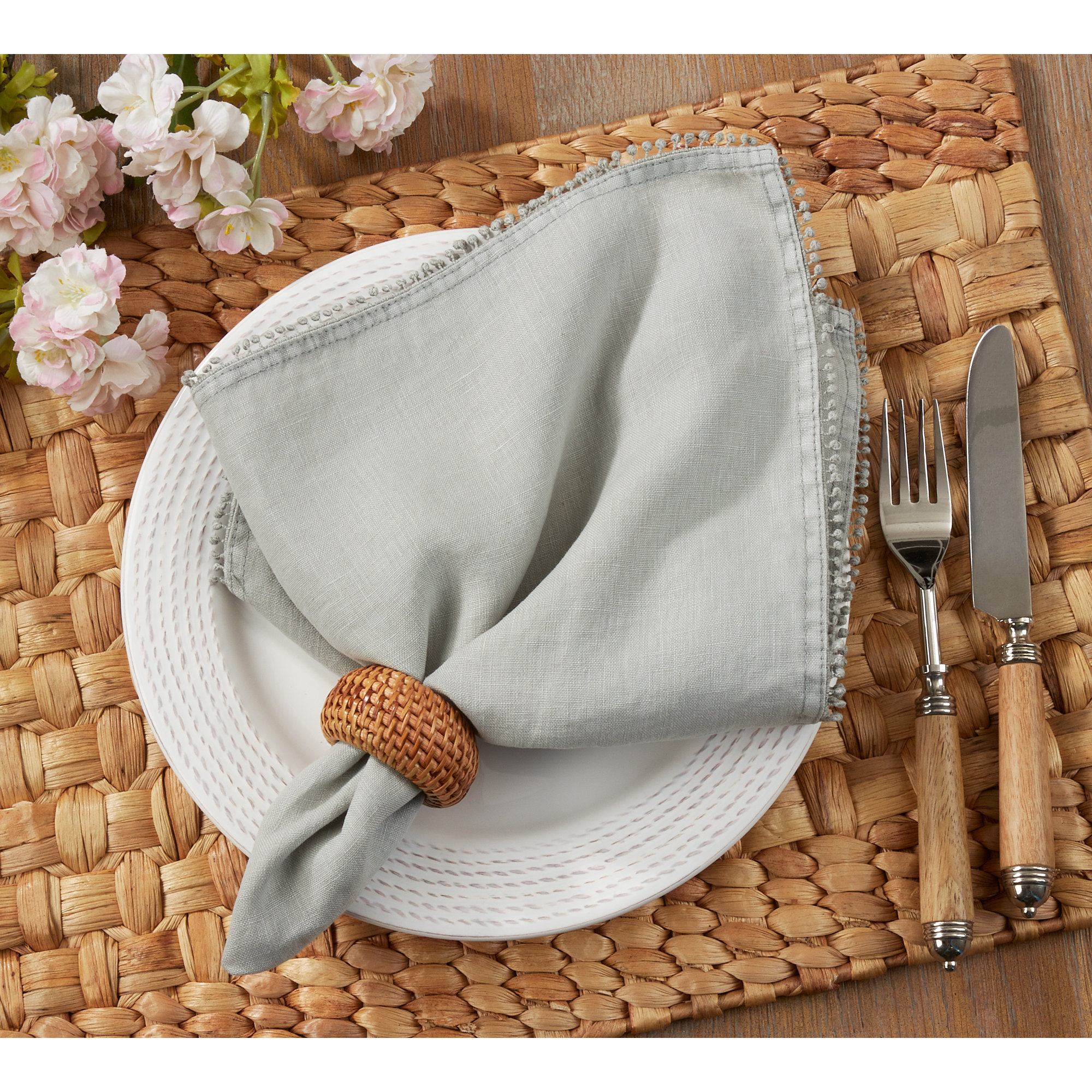 Trezza Pom Pom 20" Napkin, Gray