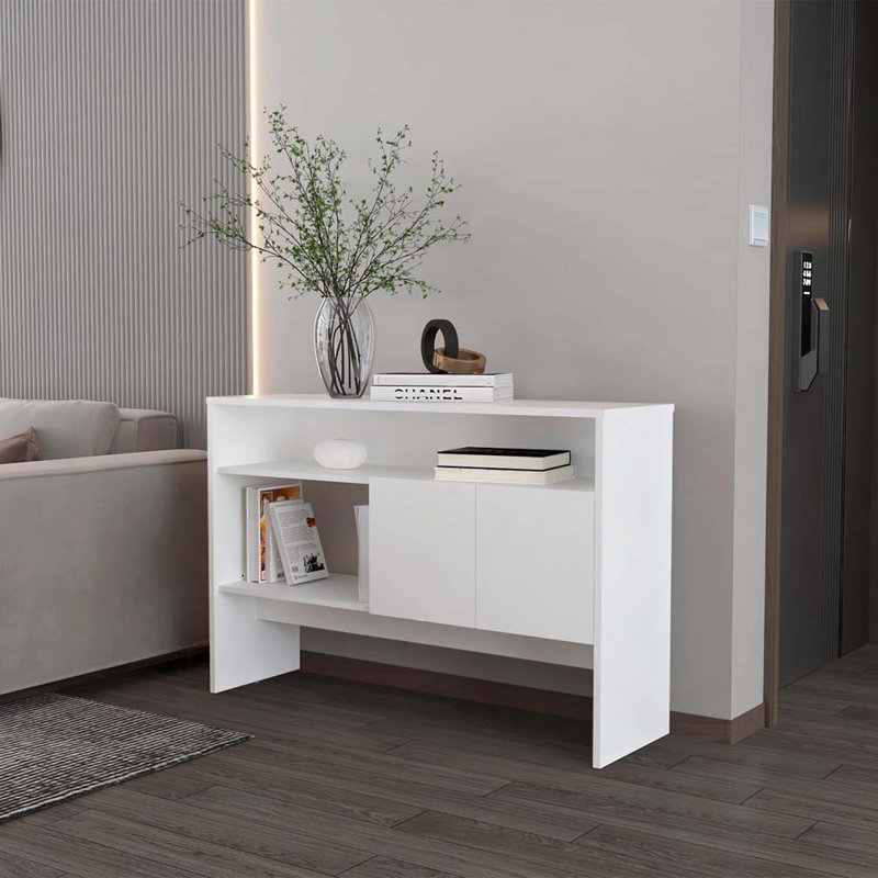 Console blanche avec deux portes, Blanc