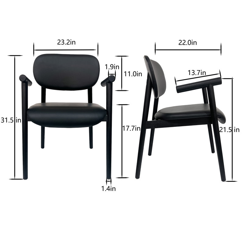 Chaise rembourrée en cuir Mid-Century, Noir