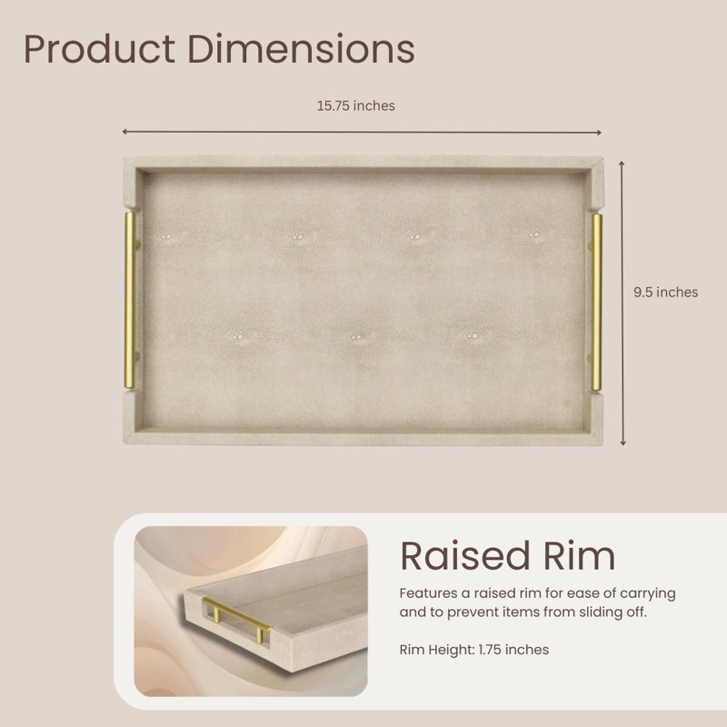 Baidy Hand-Finished Faux Shagreen Rectangular Serving Tray, Cream