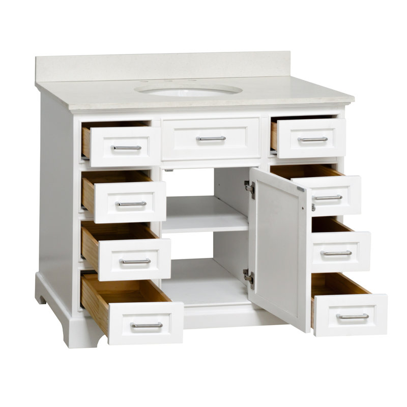 Ensemble de meuble-lavabo simple 42 po Ronnie, Blanc, Quartz
