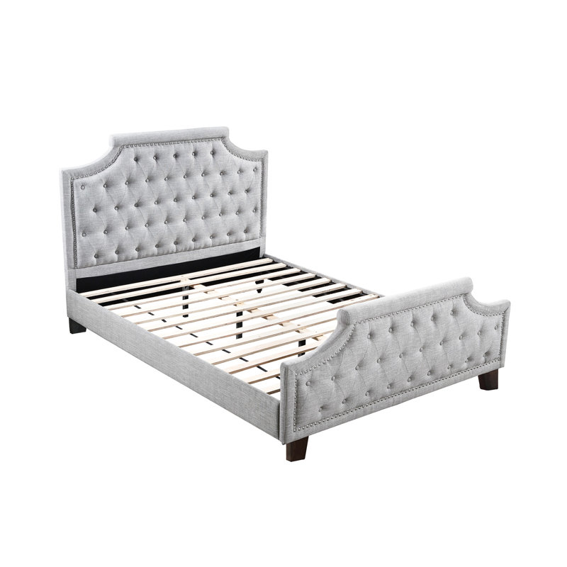 Grand lit en polyfibre gris avec tête de lit moderne et élégante, Grand lit, Gris