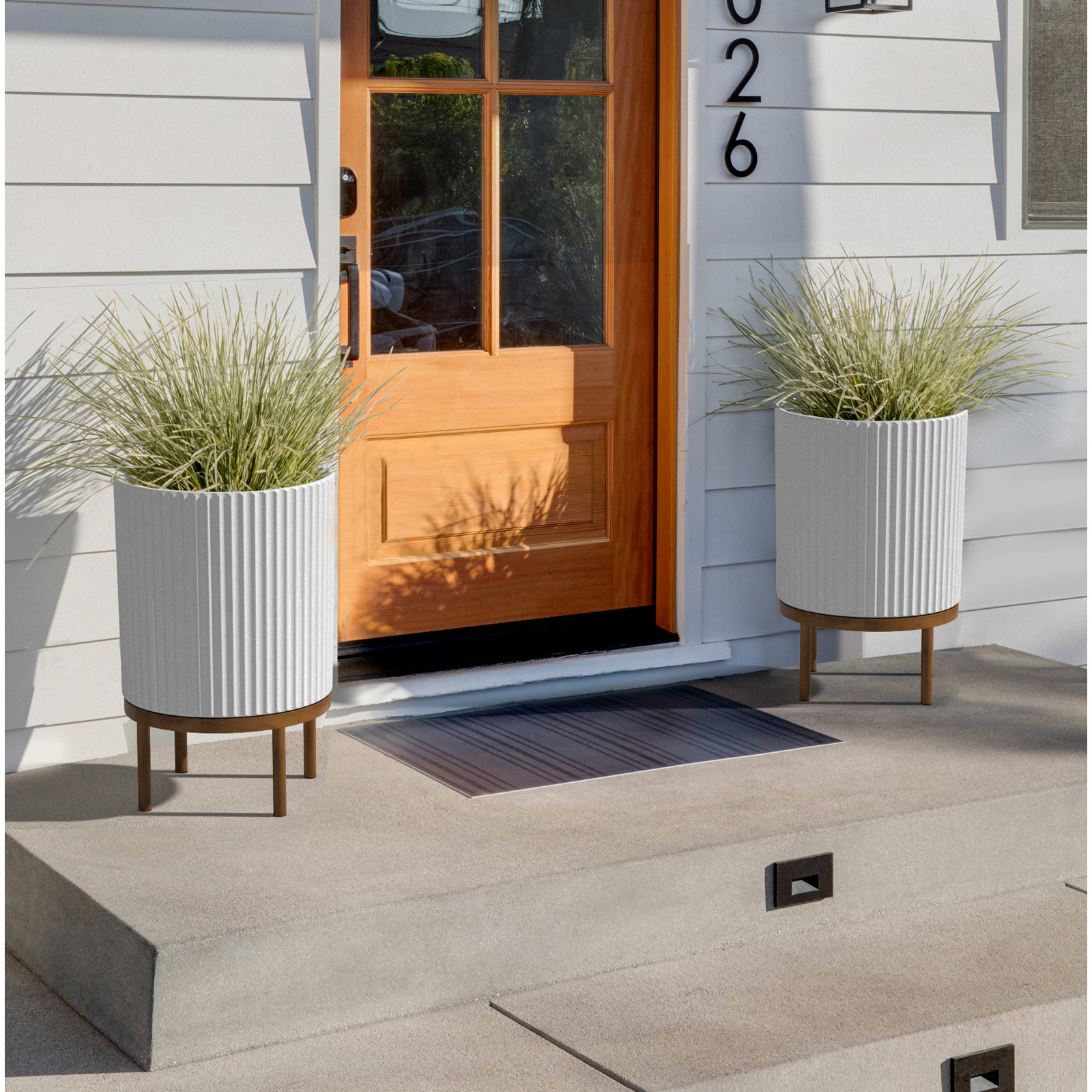 Demi Pot Planter, 2, White/Brown, 22" H x 14.75" W x 14.75" D