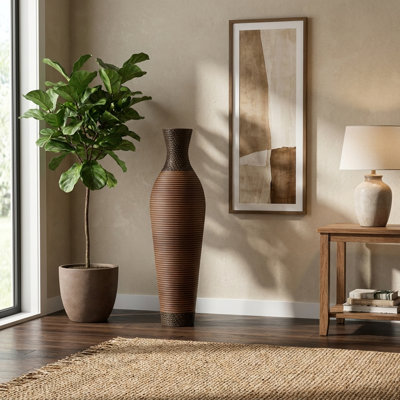 Vase de sol en rotin en PVC tressé à la main – Vase décoratif en osier marron de 99 cm de haut, idéal pour une décoration rustique, champêtre ou bohème.