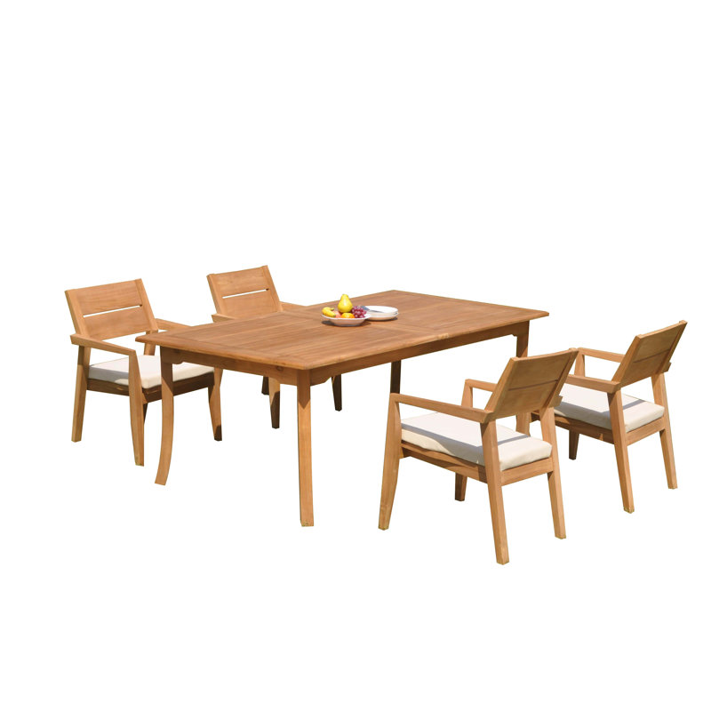 Vellore Outdoor - Piece Teak Dining Set, 4, 30.5" H x 82" W x 40" D
