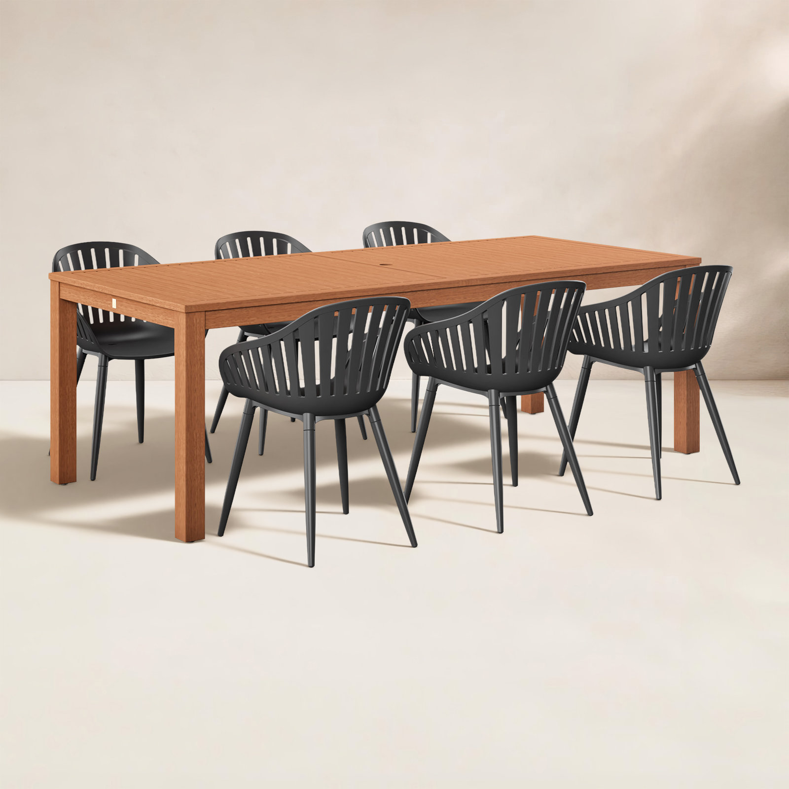 Anautica 88" Eucalyptus Patio Dining Set, Black