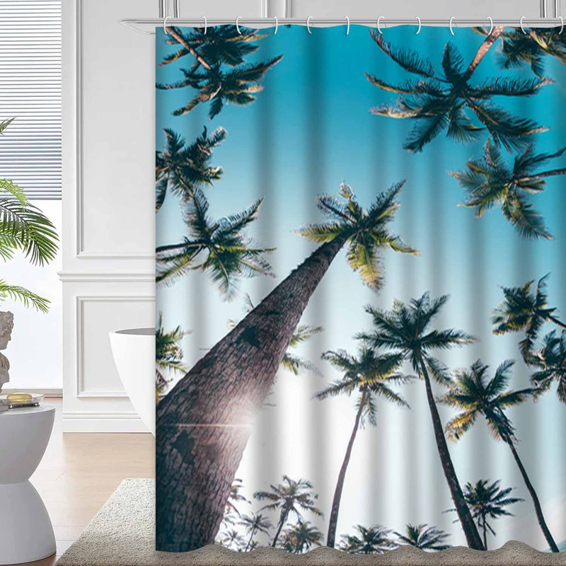 Cocotiers, bord de mer, ciel bleu, plage, beaux nuages avec 12 crochets, L 72 po x l 78 po