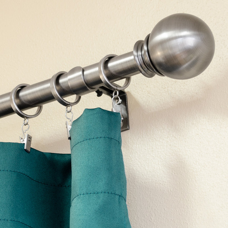 Clevie Steel Adjustable 120'' to 240'' 1'' Single Curtain Rod, Plated Brushed Pewter