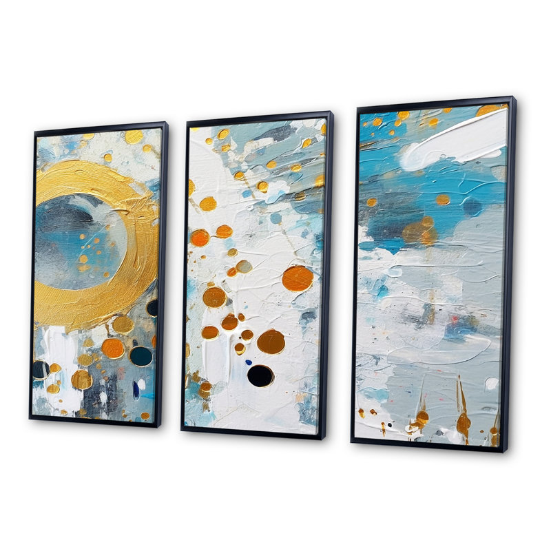 Combat d'art abstrait bleu sarcelle et abstrait - formes abstraites, Cadre flottant noir, H 40 po x l 60 po x P 1 po