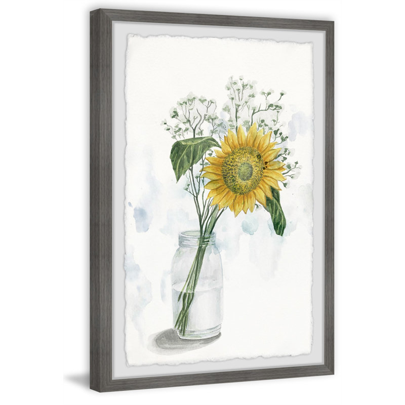 Sunflower In Glass Vase II - Single Picture Frame Painting, 61cm H x 41cm W 