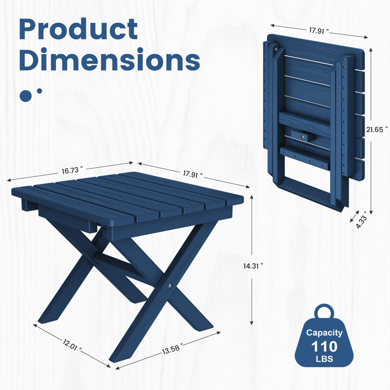 Kahn Rectangular HDPE Outdoor Folding Side Table, Navy