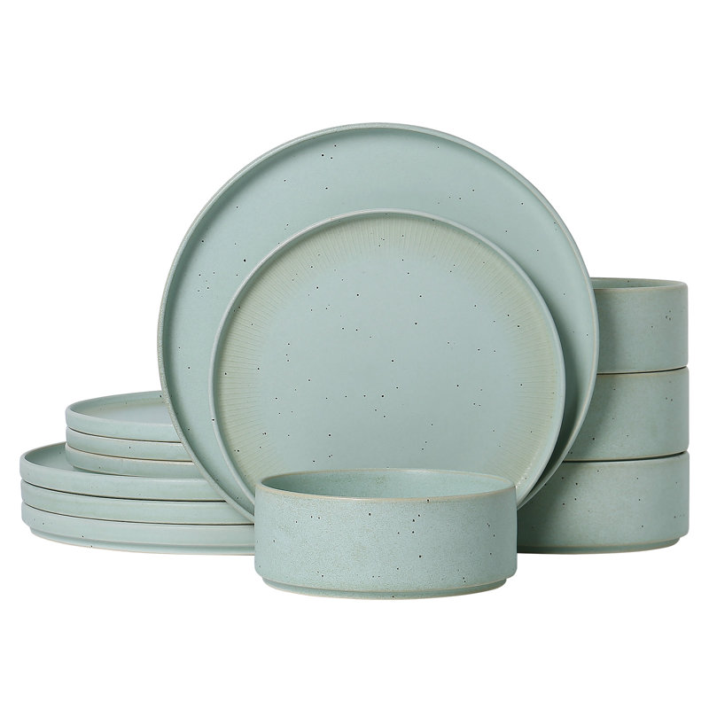 Alofmo Antique Vein 12 Piece Stoneware Dinnerware Set, Service For 4, Green