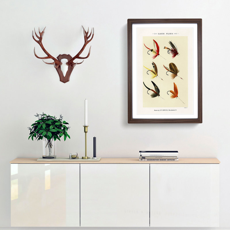 Lake Fishing Flies Version 8 by Mary Orvis Marbury - Picture Frame Painting Print, 50cm H x 35cm W x 2cm D, Walnut