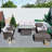7 - Person Outdoor Wicker Fire Pit Patio Dining Set With Cushions-608571231