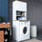 Stylish Washing Machine Cabinet, White & Walnut, 25.6 x 72.4 x 23.6 inches | 100% Melamine Coated Particle Board, Thickness: 0.7 inches | Includes Bookshelf (25.6 x 36.1 x 11.8 inches), Wall-Mountable, Modern Design for Extra Storage-116132974