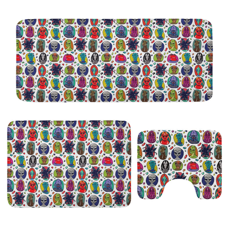  Alien Bathroom Rug Set 3 Pieces U-Shape & Rectangle Mats Multicolor