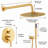 10" Brushed Gold Wall Mounted Dual Function Shower System With Rough-In Valve, Rainfall Head And Handheld-123107262