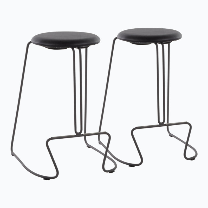 Black Steel and Faux Leather Backless Counter Stool
