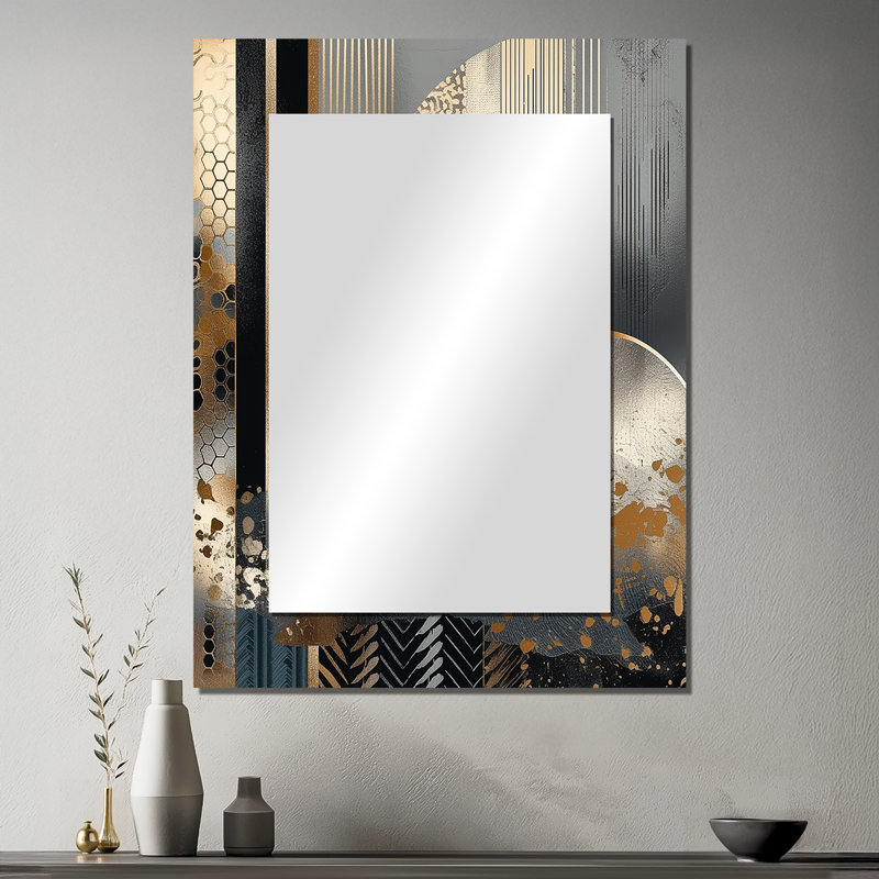 Shapes And Lines Abstract Marble IV - Miroir mural en marbre, miroir décoratif doré, impression sur métal, 40 po x 30 po