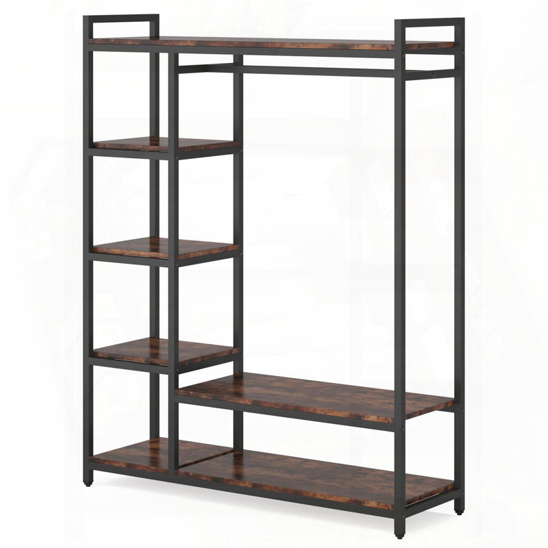 47.24" Freestanding Closet Organizer with 6 Shelves and Hanging Bar