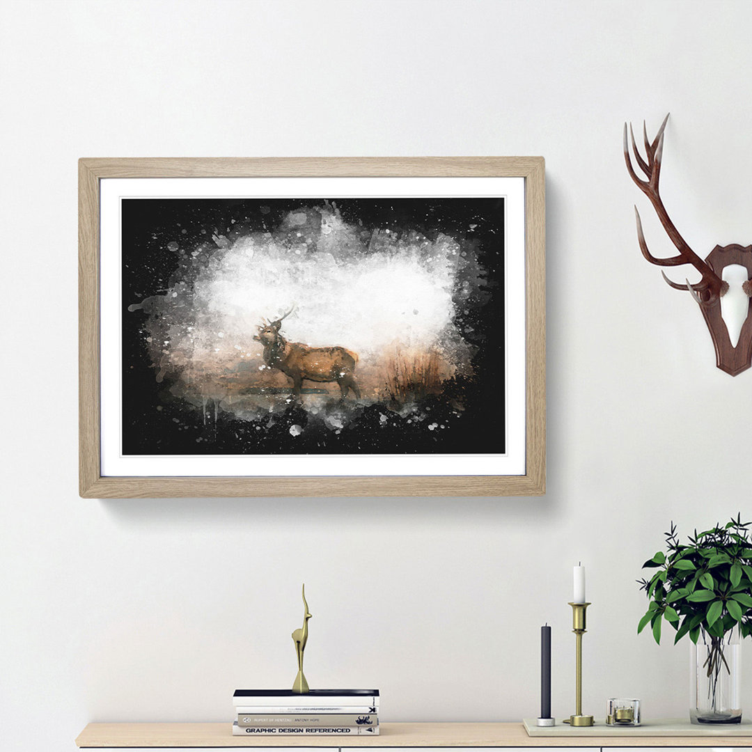 Deer Stag In The Fog Paint Splash - Picture Frame Graphic Art