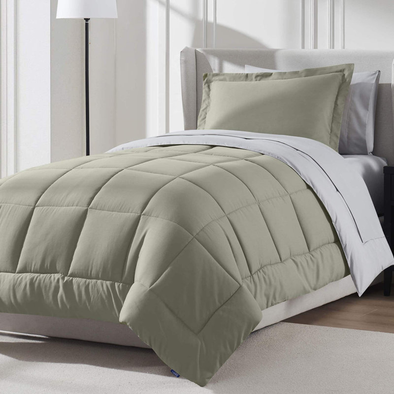 Bed-in-A-Bag Reversible Comforter Set with Bed Sheets & Down Alternative Pillows, Light Sage