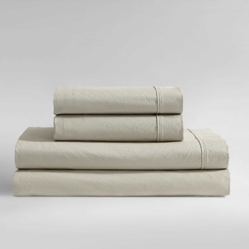 Calvin Klein Washed Cotton Percale Sheet Set, Blue, Full Sheet Set with 2 Pillowcases