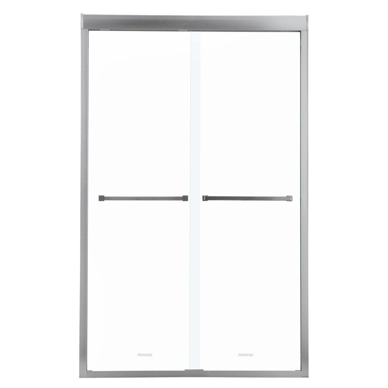 Cabine de douche l 48 po x H 76 po, coulissante semi-by-pass, nickel brossé, verre trempé, porte de salle de bain H élégante, projet de revitalisation transparent