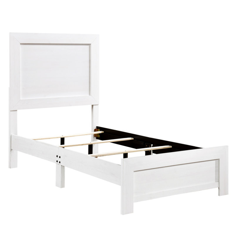 Modern White Twin Size Bedroom Bed - Wood Construction With Headboard Faux Veneer Included, Twin, White