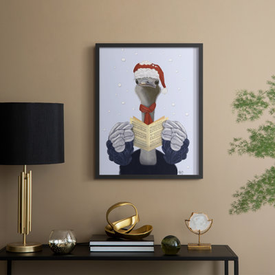 Ostrich, Carol Singing, reproduction d'art encadrée - bois massif