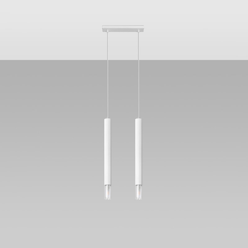 Bohlen - Light Stainless Steel Pendant, White, 2 Lights, 52cm W x 8cm D
