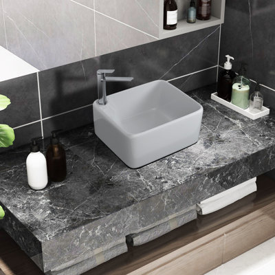 17 po Lavabo de salle de bain blanc Topmount