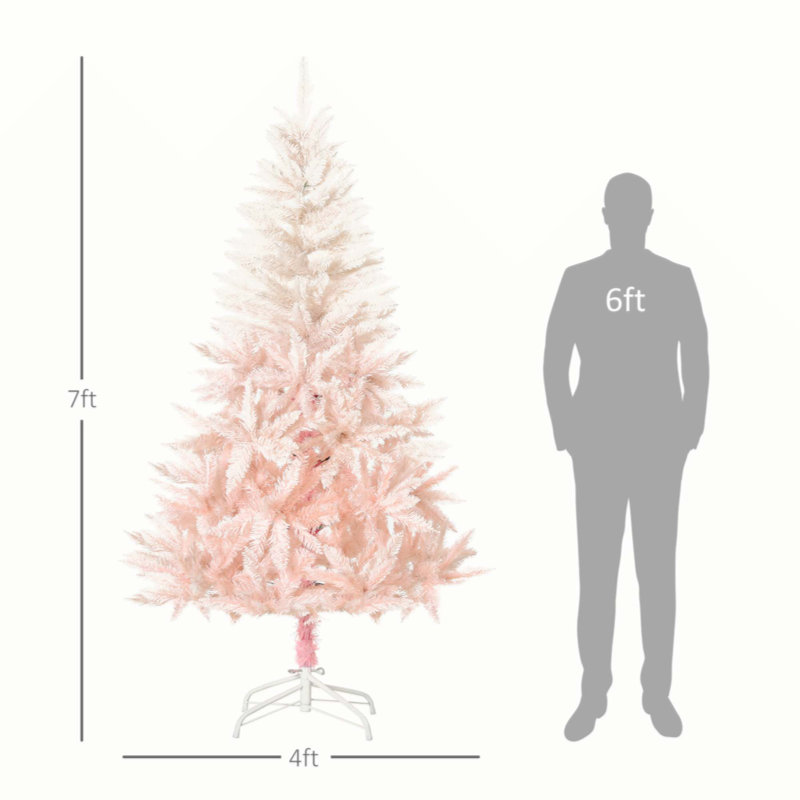 7Ft Unlit Spruce Artificial Christmas Tree With Realistic Branches And 1000 Tips, Pink