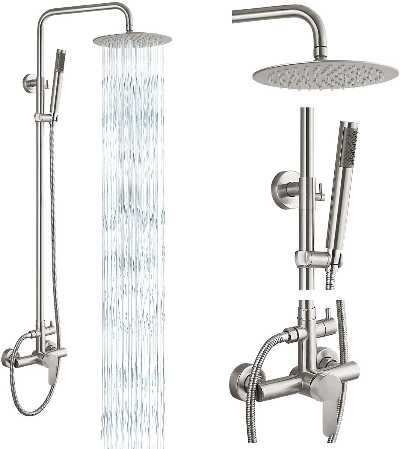 gotonovo Shower Fixture Wall Mount SUS 304 Stainless Steel Triple Func