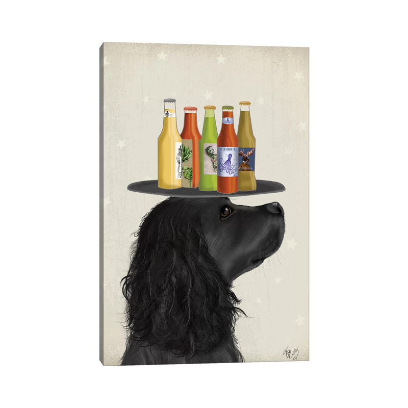 Cocker Spaniel Black Beer Lover by Fab Funky - Wrapped Canvas Gallery-Wrapped Canvas Giclée