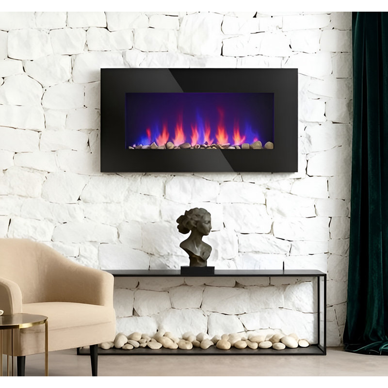 Wall-Mounted Fireplace With 7-Color Backlight And Flame Effects