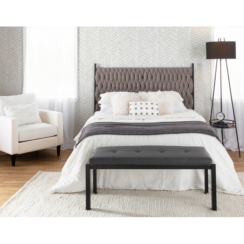 Maddison Queen Upholstered Braided Panel Headboard, Gray