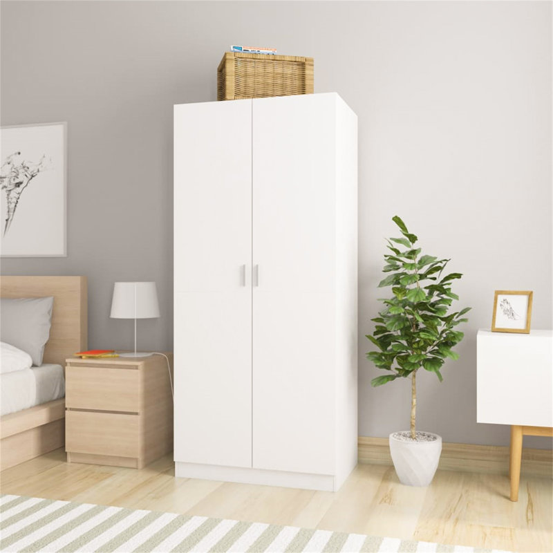 Benefiel 2 Door Manufactured Wood Wardrobe, 180cm H x 80cm W x 52cm D, White