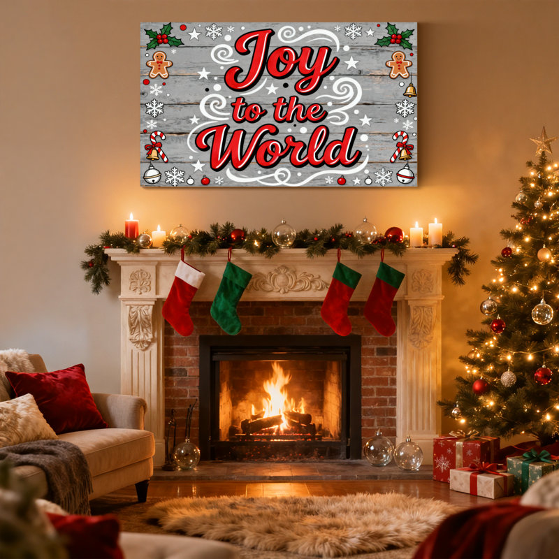 «Christmas Joy To The World Christmas», ensemble de 3 impressions sur toile, H 20 po x l 30 po